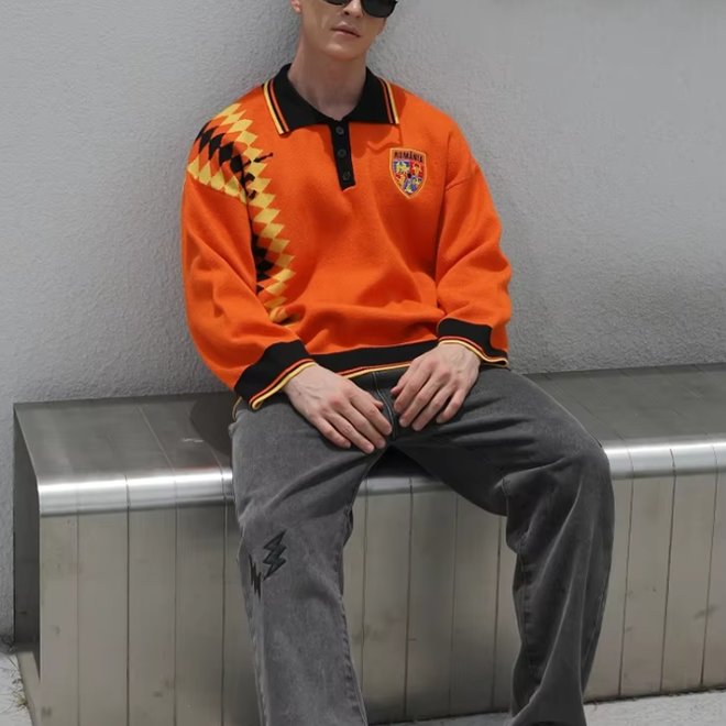 Mens Winter Casual Pullover Football Polo Knitwear Jersey
