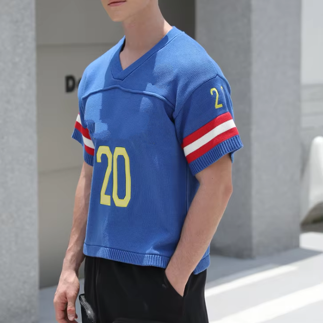 Pullover Short Sleeve Football V Neck Knitwear Jerseys