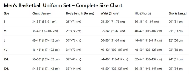 Basketball Team Jerseys and Shorts Set