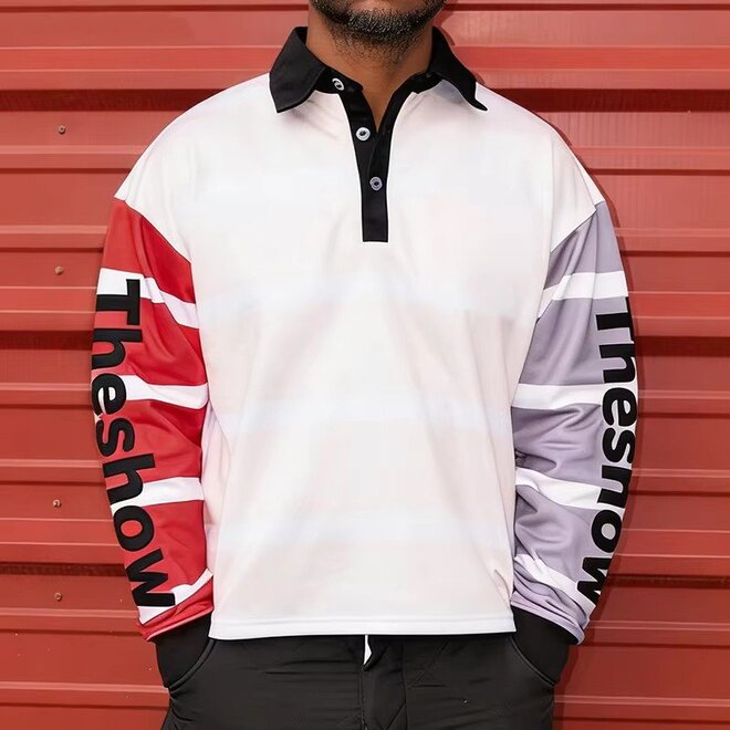 Colorblock Rugby Polo Deconstructed Striped Long Sleeve Jersey