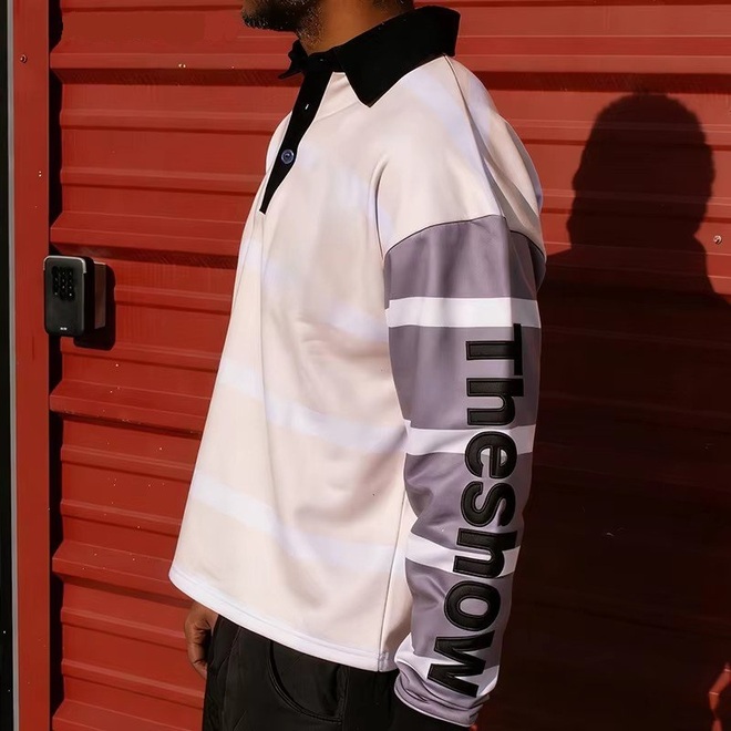 Colorblock Rugby Polo Deconstructed Striped Long Sleeve Jersey