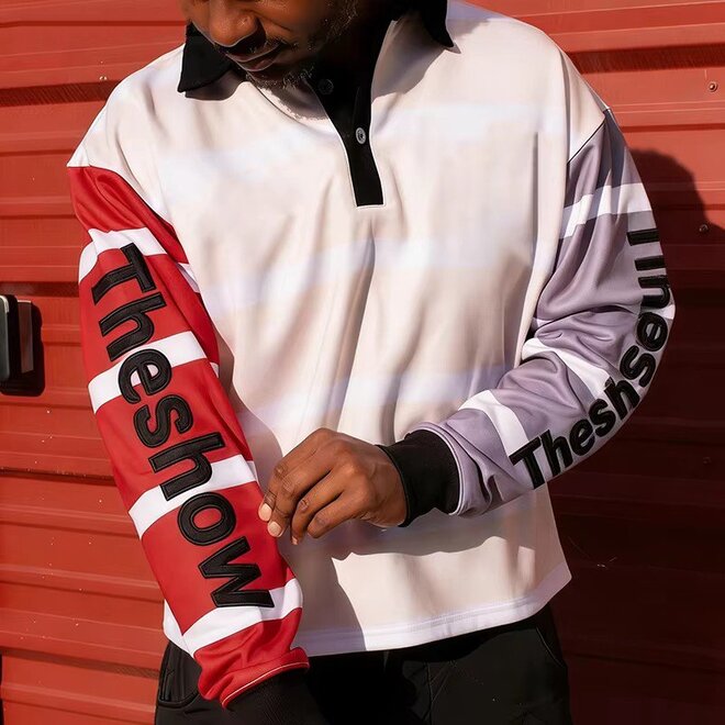 Colorblock Rugby Polo Deconstructed Striped Long Sleeve Jersey